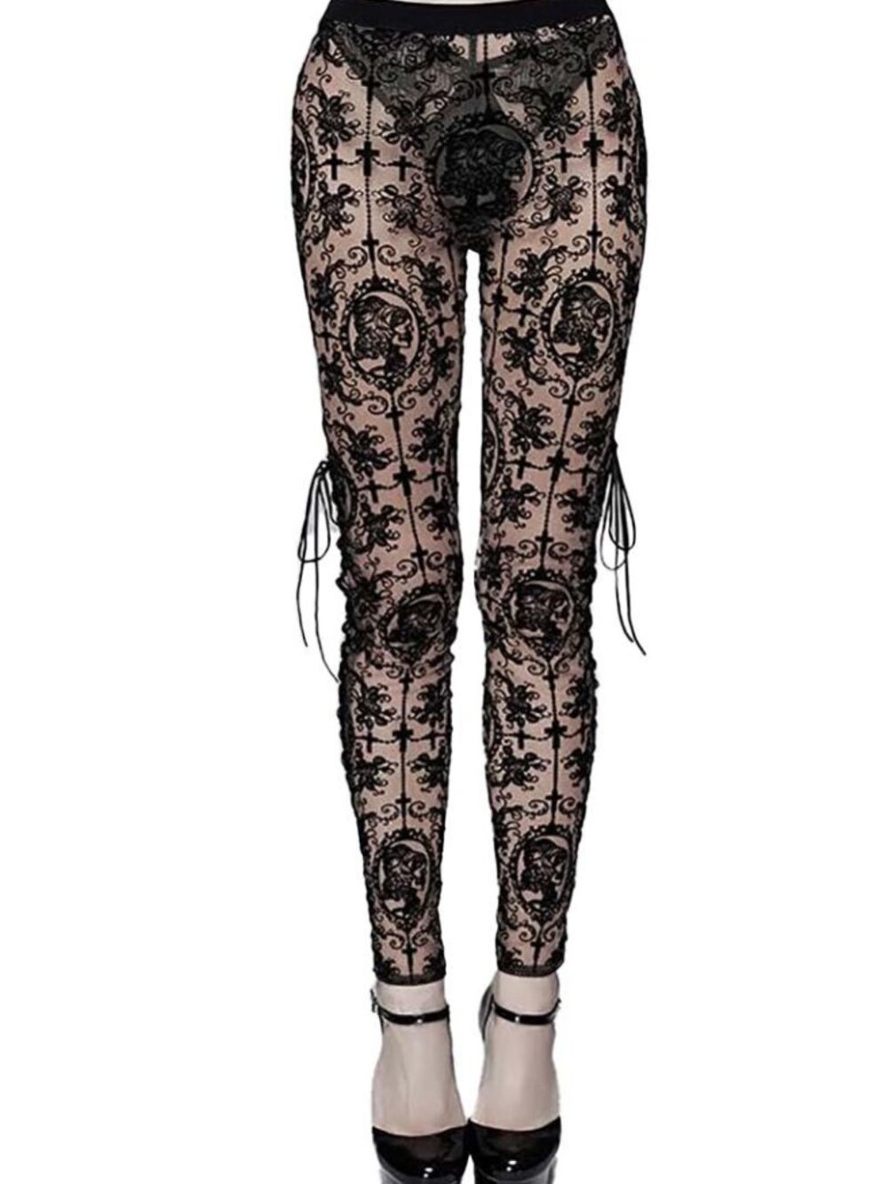Bathory Edwardian Cameo Mesh Tattoo Leggings Devil Fashion XXL
